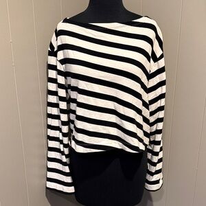 B29 Maeve Anthropologie Monochrome Striped Long Sleeve Tee Boat Neck Cropped